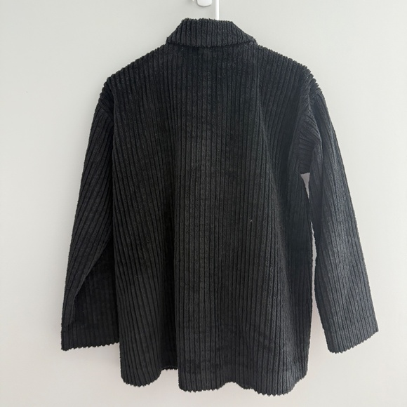 EILEEN FISHER ORGANIC COTTON WIDE CORDUROY COAT SNAP FRONT LINED POCKETS BLK PS - Picture 8 of 11
